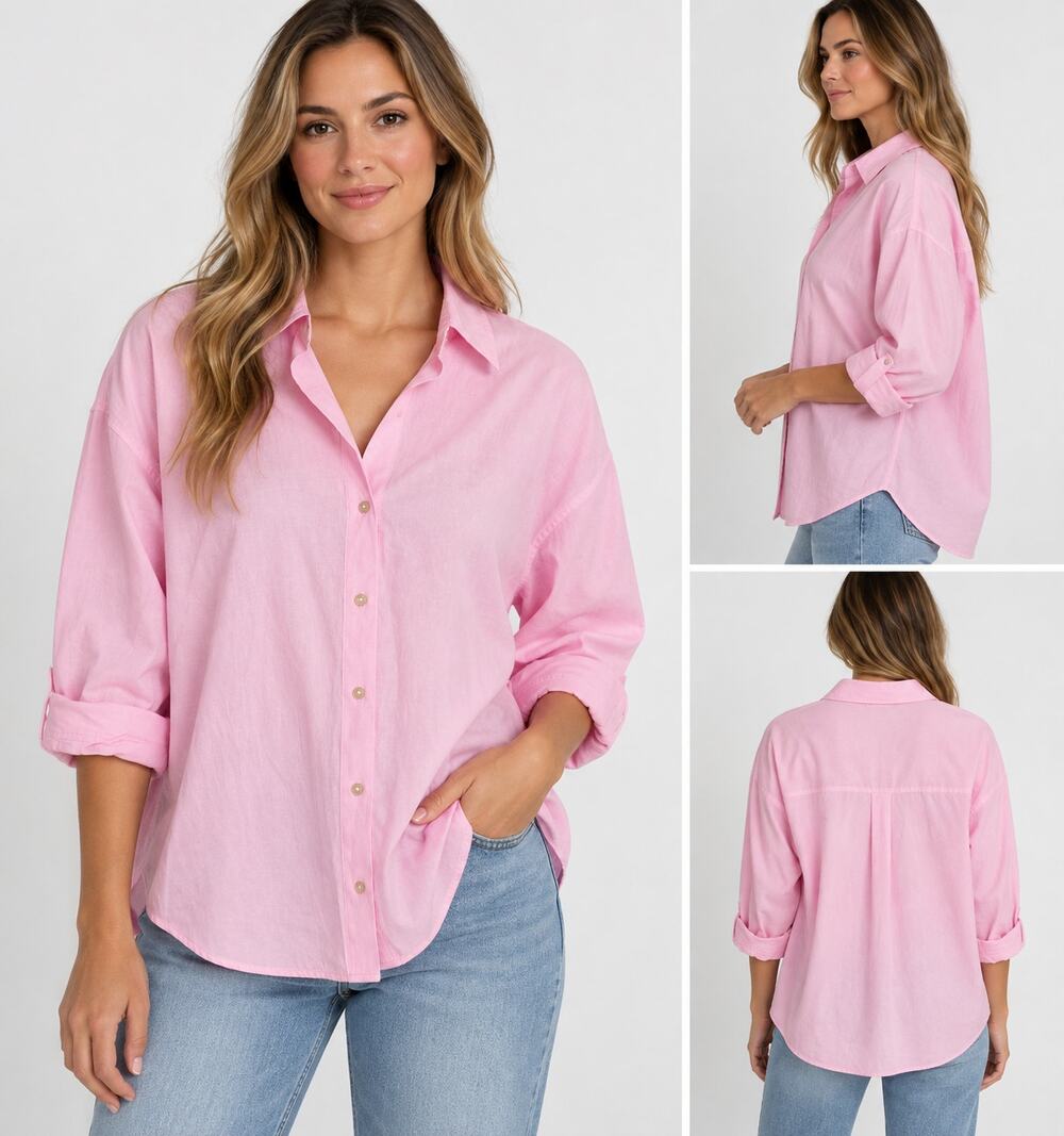 Zara Pink Oversized Button Up Shirt Women M Relaxed Long Sleeve Blouse